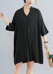 2019 summer new chiffon v neck women half sleeve black dress - bagstylebliss