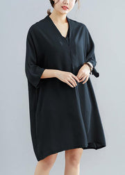 2019 summer new chiffon v neck women half sleeve black dress - bagstylebliss