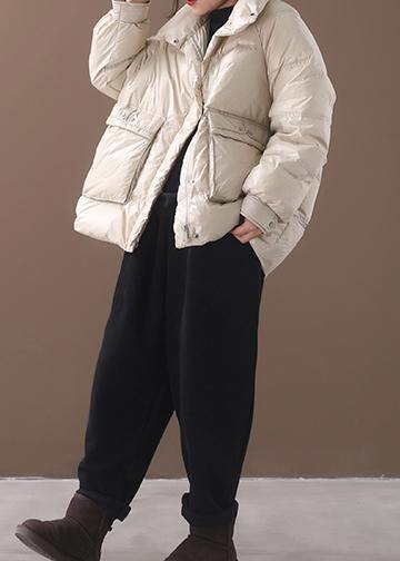 2019 white goose Down coat plus size clothing snow jackets two pockets stand collar coats - bagstylebliss