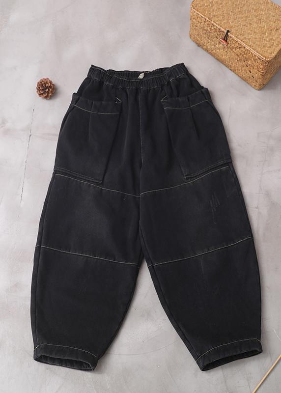 2019 winter black patchwork cotton pants two pockets thick denim pants - bagstylebliss