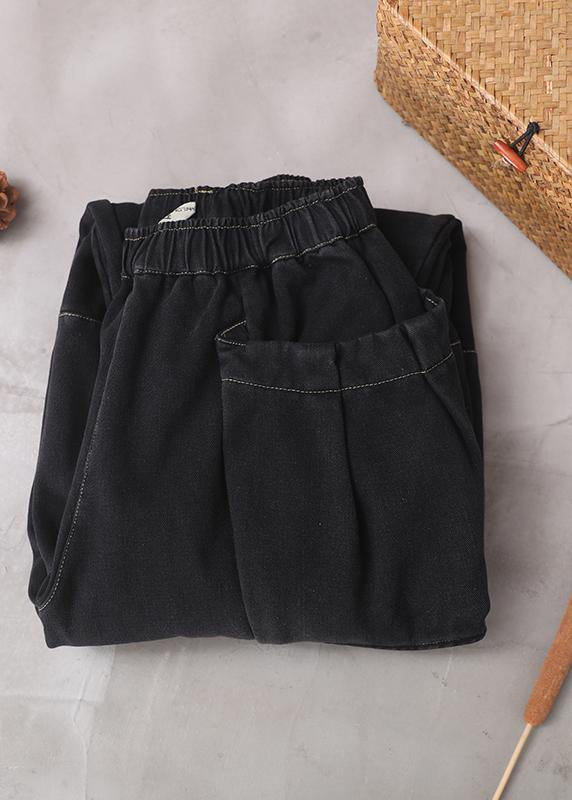 2019 winter black patchwork cotton pants two pockets thick denim pants - bagstylebliss