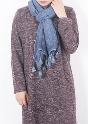 2019 winter blue women vintage scarf tassel cotton linen long scarfes - bagstylebliss