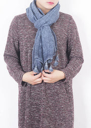 2019 winter blue women vintage scarf tassel cotton linen long scarfes - bagstylebliss