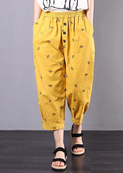 2019 yellow embroidery loose elastic waist pants - bagstylebliss