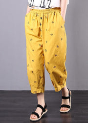 2019 yellow embroidery loose elastic waist pants - bagstylebliss