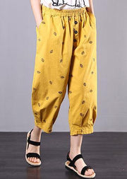 2019 yellow embroidery loose elastic waist pants - bagstylebliss