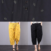 2019 yellow embroidery loose elastic waist pants - bagstylebliss