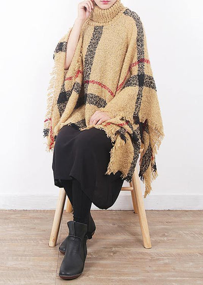2019 yellow original cloak shawl plaid high neck oversize sweater - bagstylebliss