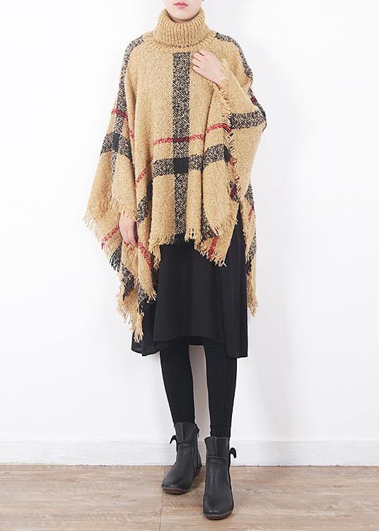 2019 yellow original cloak shawl plaid high neck oversize sweater - bagstylebliss