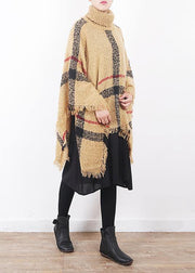 2019 yellow original cloak shawl plaid high neck oversize sweater - bagstylebliss