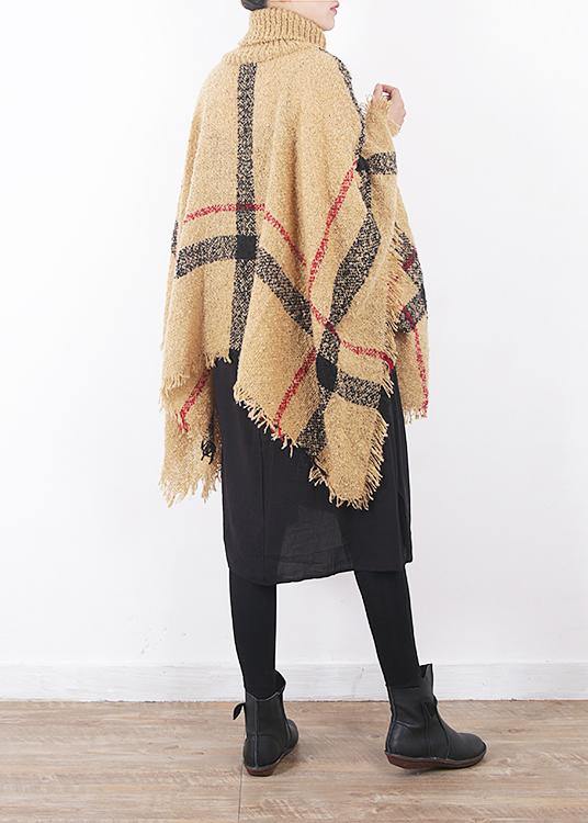 2019 yellow original cloak shawl plaid high neck oversize sweater - bagstylebliss