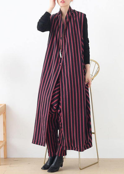 2021 autumn and winter new style leisure long red striped waistcoat waist waist pants suit - bagstylebliss