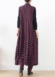 2021 autumn and winter new style leisure long red striped waistcoat waist waist pants suit - bagstylebliss
