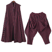 2021 autumn and winter new style leisure long red striped waistcoat waist waist pants suit - bagstylebliss