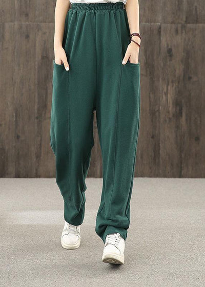 2021 autumn big pocket elastic waist green casual pants - bagstylebliss