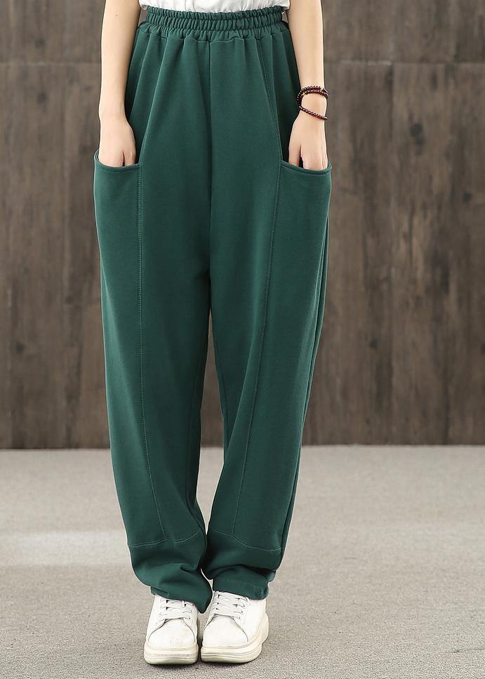 2021 autumn big pocket elastic waist green casual pants - bagstylebliss