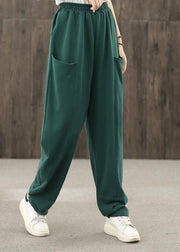 2021 autumn big pocket elastic waist green casual pants - bagstylebliss