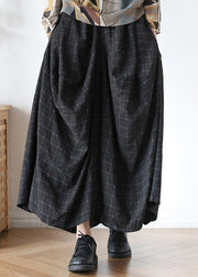 20212021 Fall new style retro mid-length loose black plaid A-line irregular wide-leg pants - bagstylebliss