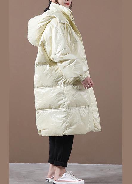 2021 beige down jacket woman Loose fitting winter jacket hooded pockets zippered Fine winter outwear - bagstylebliss