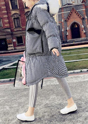 2021 black plaid down jacket woman plus size clothing parka hooded The rabbit wool Elegant coats - bagstylebliss