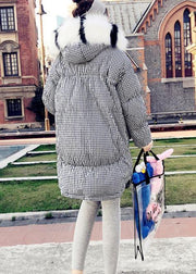 2021 black plaid down jacket woman plus size clothing parka hooded The rabbit wool Elegant coats - bagstylebliss