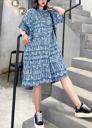 2021 new jumpsuit summer thin high waist blue Letter printed wide-leg jumpsuit shorts - bagstylebliss