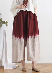 2021 new retro national style skirt pants red gradient loose large size cotton and linen casual pants - bagstylebliss