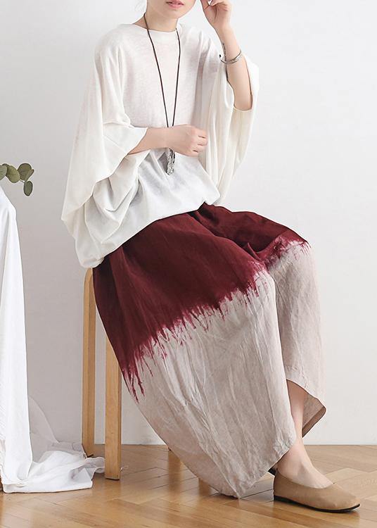 2021 new retro national style skirt pants red gradient loose large size cotton and linen casual pants - bagstylebliss