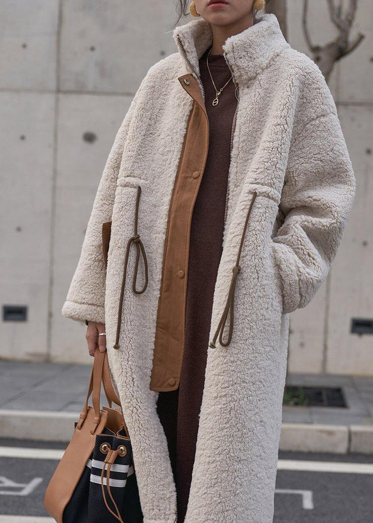 2021 nude Woolen Coats plus size winter coat high neck drawstring jackets - bagstylebliss