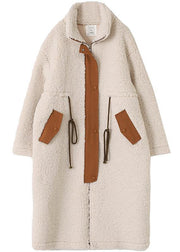 2021 nude Woolen Coats plus size winter coat high neck drawstring jackets - bagstylebliss