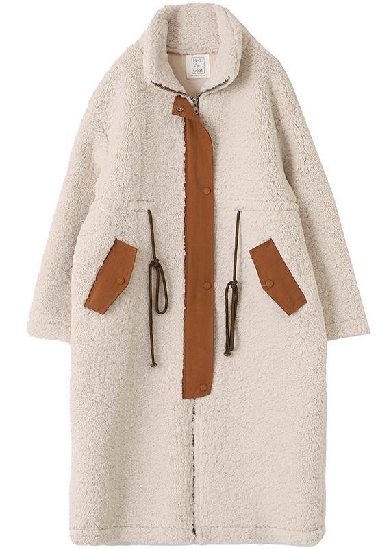 2021 nude Woolen Coats plus size winter coat high neck drawstring jackets - bagstylebliss