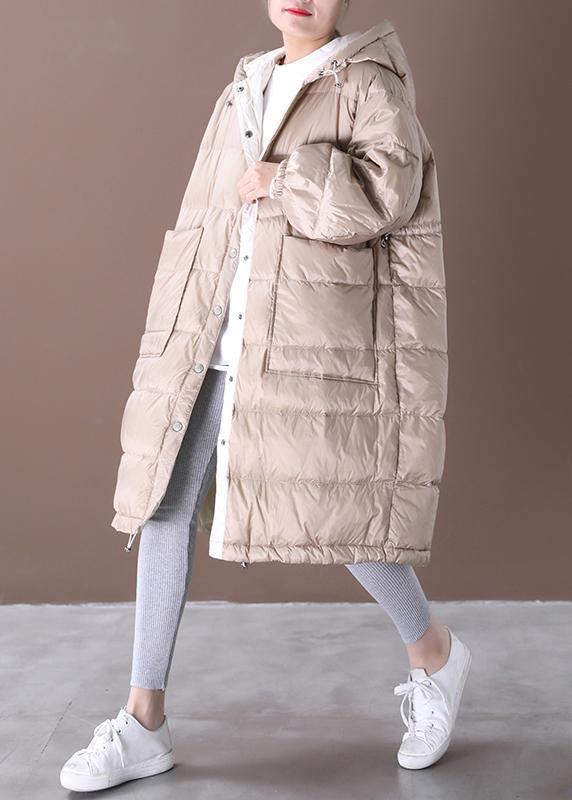 2021 plus size clothing snow jackets coats khaki hooded pockets goose Down coat - bagstylebliss