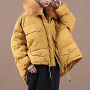 2021 plus size down jacket coats yellow faux fur collar drawstring duck down coat - bagstylebliss