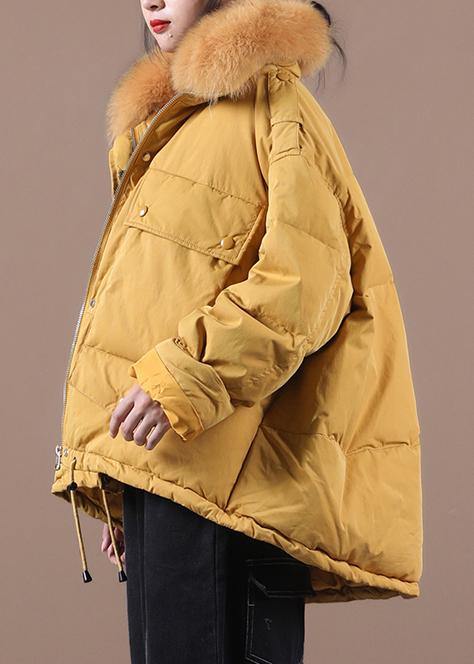 2021 plus size down jacket coats yellow faux fur collar drawstring duck down coat - bagstylebliss