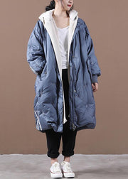 2021 plus size snow jackets coats blue striped hooded zippered goose Down coat - bagstylebliss