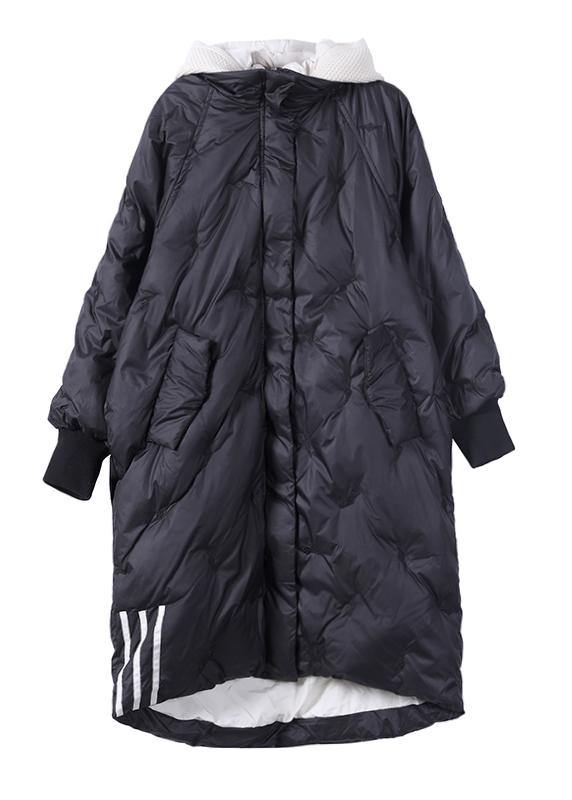 2021 plus size snow jackets coats blue striped hooded zippered goose Down coat - bagstylebliss