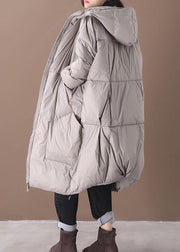 2021 plus size snow jackets gray hooded pockets goose Down coat - bagstylebliss