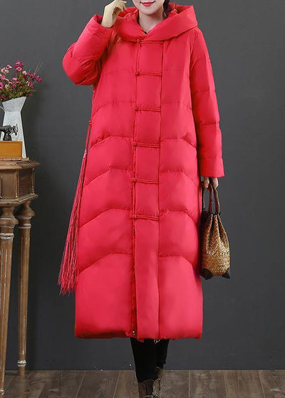 2021 red down jacket woman plus size down jacket hooded zippered fine overcoat - bagstylebliss