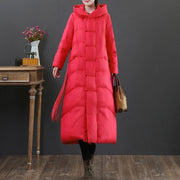 2021 red down jacket woman plus size down jacket hooded zippered fine overcoat - bagstylebliss