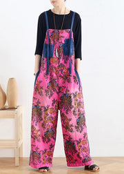 2021 retro national style rose printed loose denim overalls - bagstylebliss