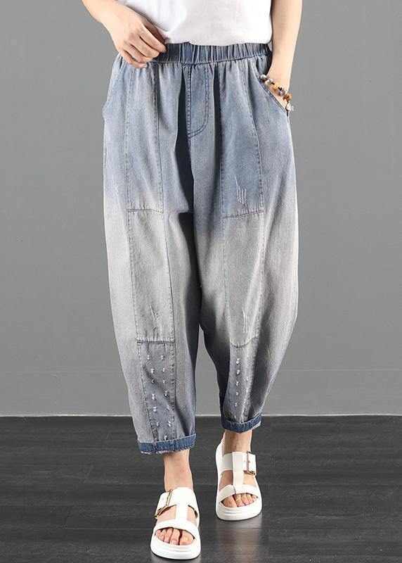 2021 summer dress code loose high waist washed old denim harem pants - bagstylebliss