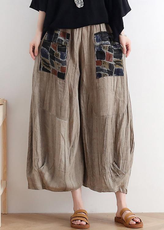 2021 summer original design linen nude patch retro wide-leg pants - bagstylebliss