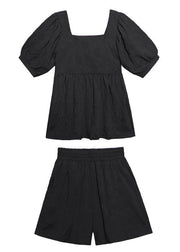 2021 women's summer fashion western style bubble sleeve black top and shorts two-pieces - bagstylebliss