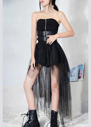 2021 Black Breast Wrapping + Tulle Asymmetrical design skirt Two Piece Set - bagstylebliss