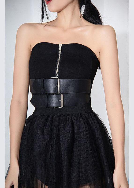 2021 Black Breast Wrapping + Tulle Asymmetrical design skirt Two Piece Set - bagstylebliss