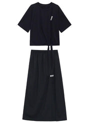 2021 Black Short Top High Waist Slim Skirt Two Piece Set - bagstylebliss