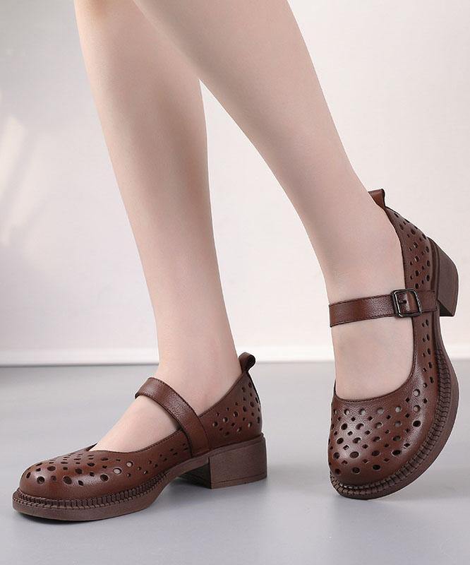 2021 Chocolate Hollow Out Flat Feet Shoes Genuine Leather - bagstylebliss