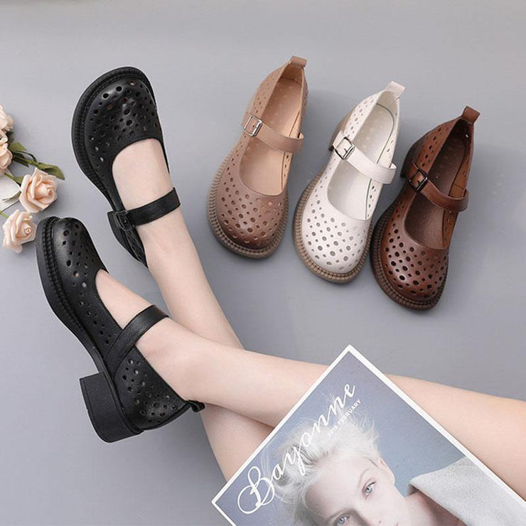 2021 Chocolate Hollow Out Flat Feet Shoes Genuine Leather - bagstylebliss