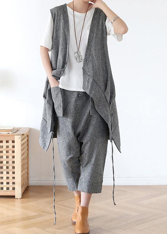 2021 Summer Grey Asymmetrical Cotton sleeveless Cardigans - bagstylebliss