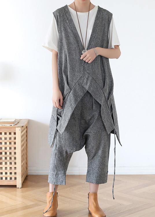 2021 Summer Grey Asymmetrical Cotton sleeveless Cardigans - bagstylebliss